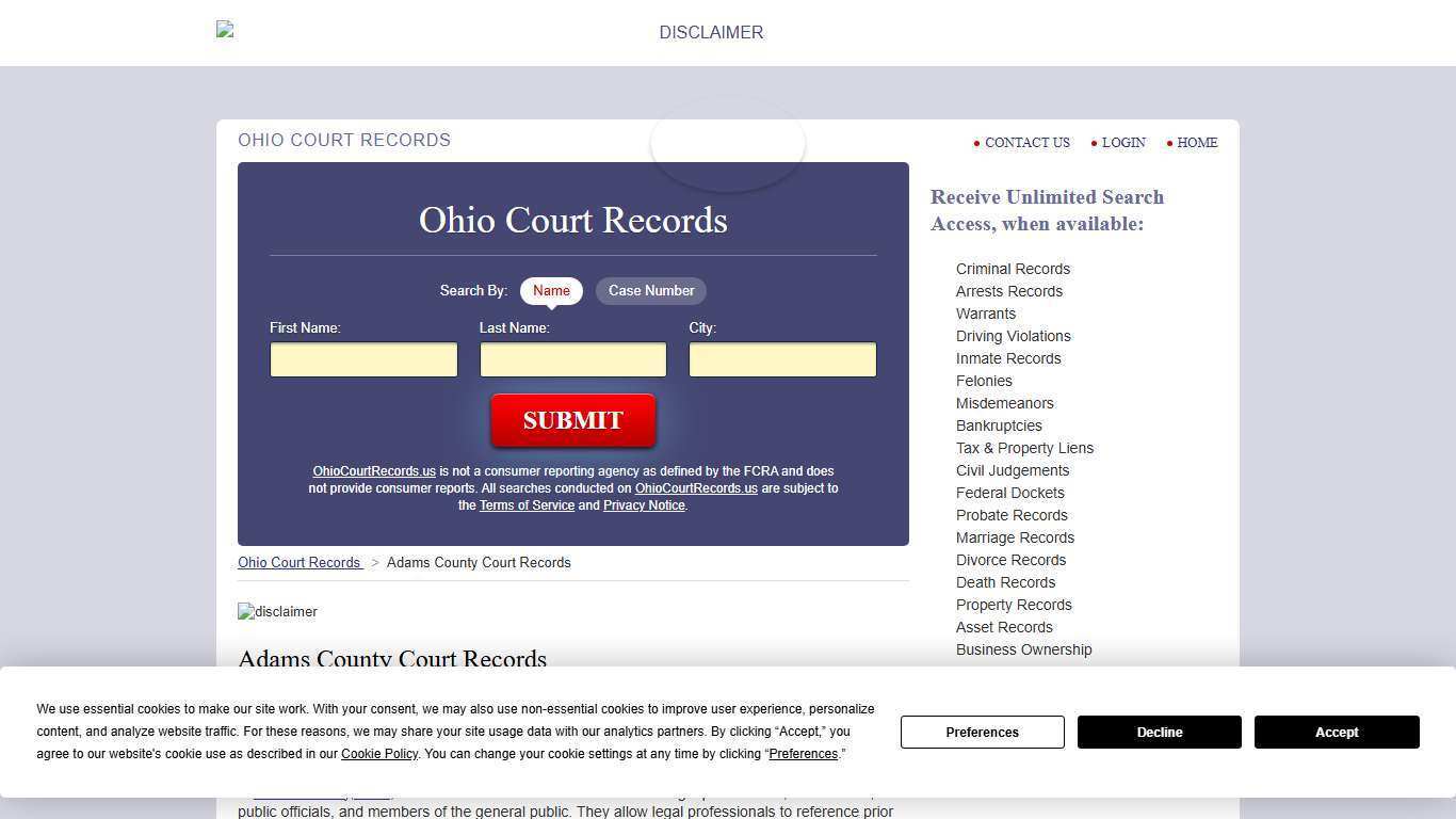 Adams County Court Records | OhioCourtRecords.us
